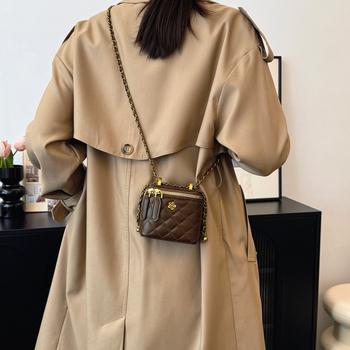 Jesenja teksturirana mini torbica za žene s lancom, dijamantnom mrežom, crossbody stil