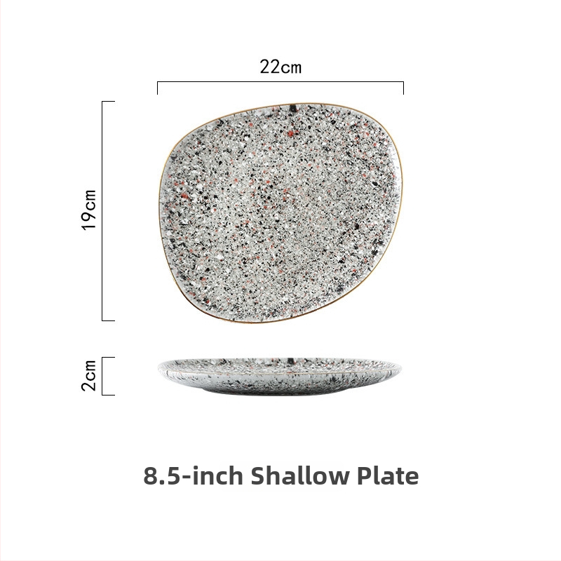 Set ceramic de masă cu glazură Yuhua, copt în cuptorul kiln-fired, vintage, potrivit pentru microunde, margine aurie, boluri de orez neregulate, bol de supă și farfurie occidentală