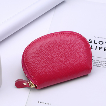Lychee mintás természetes bőrből készült női kis pénztárca, rövid clutch stílusú, monétatartó, rúzs-tartó, kulcs- és kártyatartó