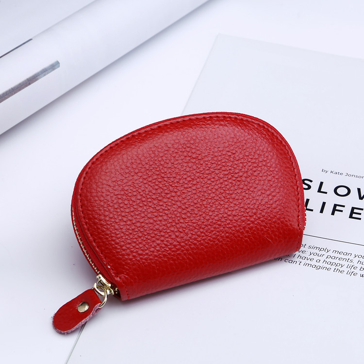 Lychee mintás természetes bőrből készült női kis pénztárca, rövid clutch stílusú, monétatartó, rúzs-tartó, kulcs- és kártyatartó