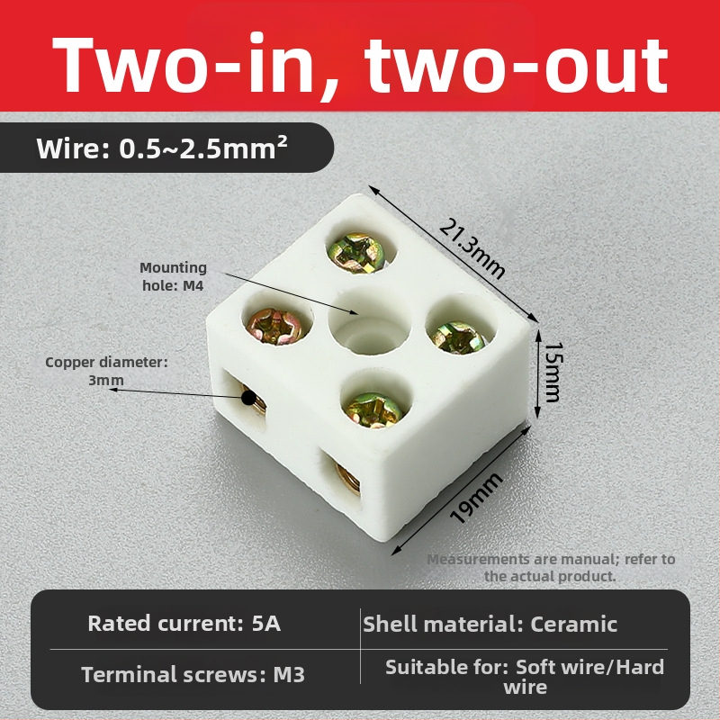Bloc terminal ceramic, rezistent la temperatură înaltă, 2 intrări și 2 ieșiri, terminal porțelan, conector rezistent la căldură pentru cuptor electric