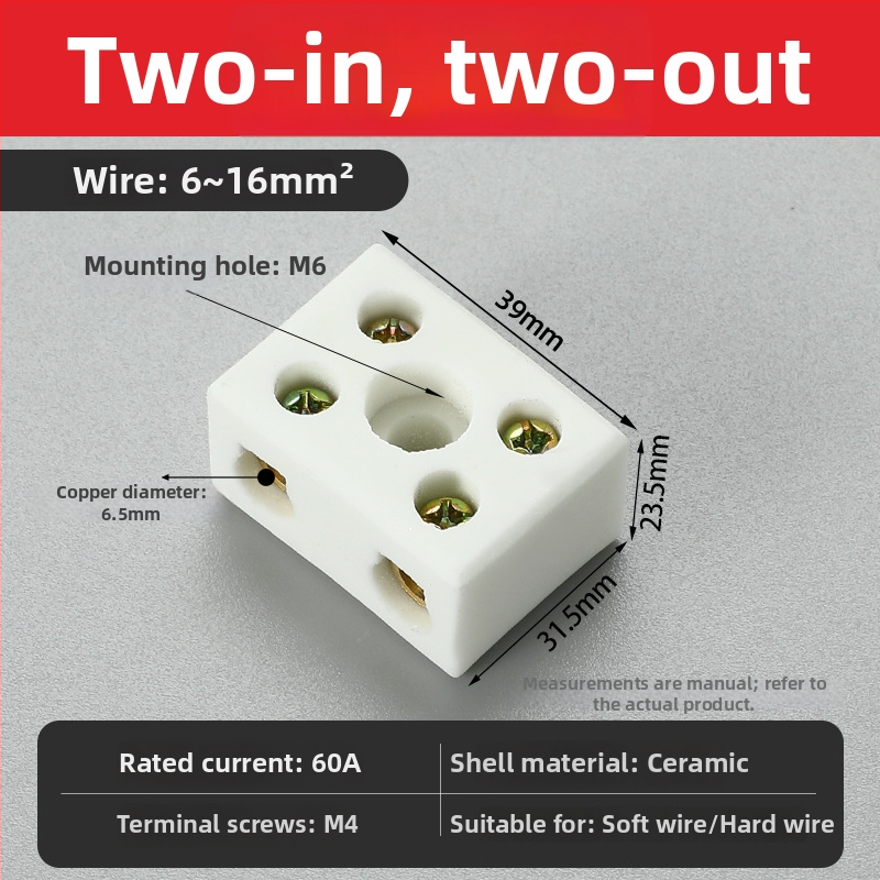Bloc terminal ceramic, rezistent la temperatură înaltă, 2 intrări și 2 ieșiri, terminal porțelan, conector rezistent la căldură pentru cuptor electric