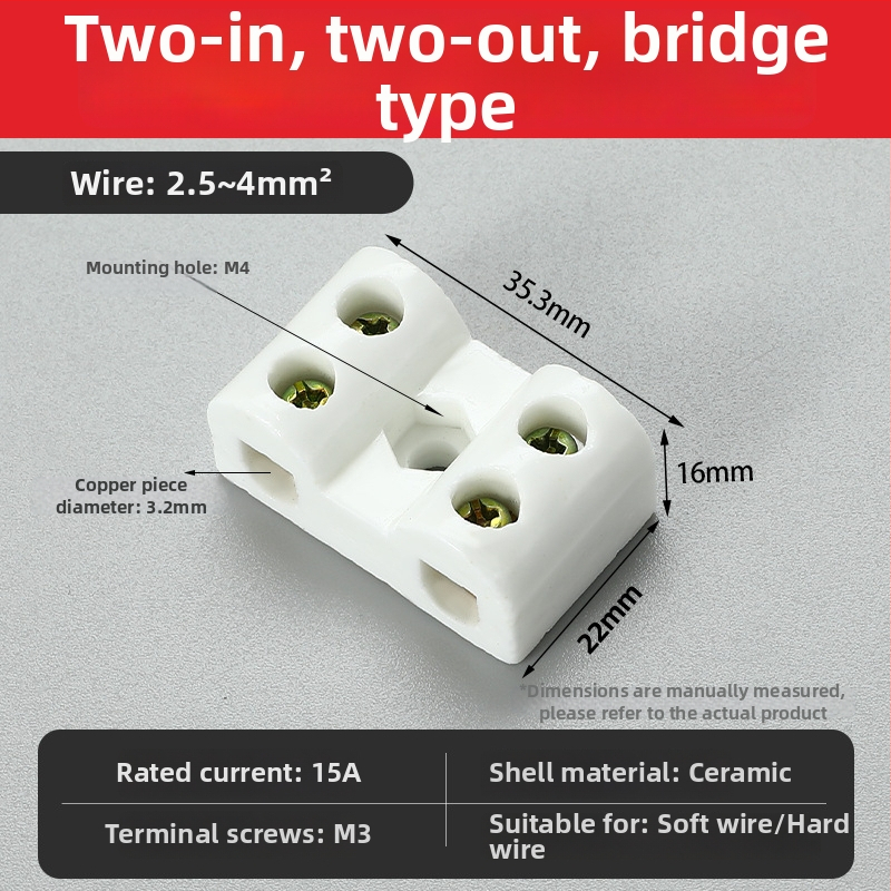 Bloc terminal ceramic, rezistent la temperatură înaltă, 2 intrări și 2 ieșiri, terminal porțelan, conector rezistent la căldură pentru cuptor electric
