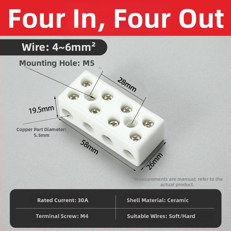 Bloc terminal ceramic, rezistent la temperatură înaltă, 2 intrări și 2 ieșiri, terminal porțelan, conector rezistent la căldură pentru cuptor electric