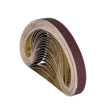 Bandă abrazivă pentru șlefuire și polizare, corund maro, dimensiuni 330×10 mm și 520×20 mm, pentru metal și lemn