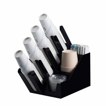 Organizator de birou din acrilic, cu 6 etaje, pentru farfurii de hârtie, pahare de unică folosință și paie – suport multifuncțional pentru bar și cafea