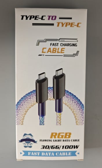 Καλώδιο δεδομένων USB‑C με PD γρήγορη φόρτιση 6A, RGB φωτισμό, με τριπλό συνδετήρα