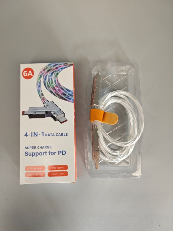 Καλώδιο δεδομένων USB‑C με PD γρήγορη φόρτιση 6A, RGB φωτισμό, με τριπλό συνδετήρα
