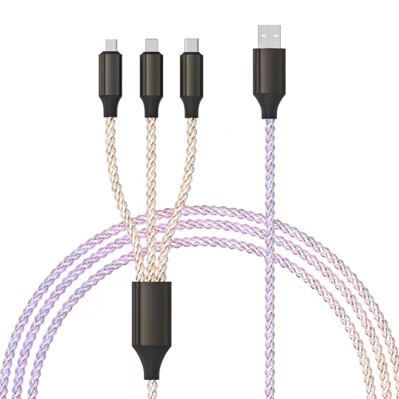Καλώδιο δεδομένων USB‑C με PD γρήγορη φόρτιση 6A, RGB φωτισμό, με τριπλό συνδετήρα