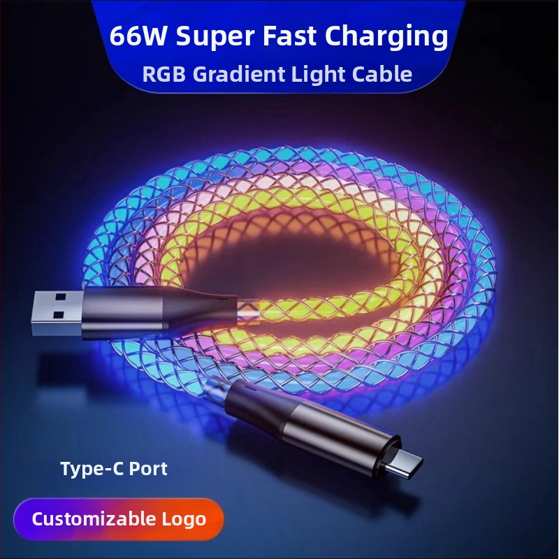 6A PD rýchle nabíjanie farebný RGB USB-C dátový kábel s tromi konektormi v jednom