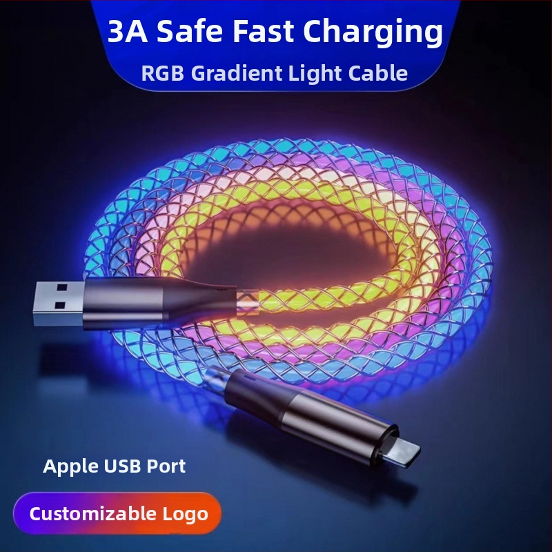 6A PD rýchle nabíjanie farebný RGB USB-C dátový kábel s tromi konektormi v jednom