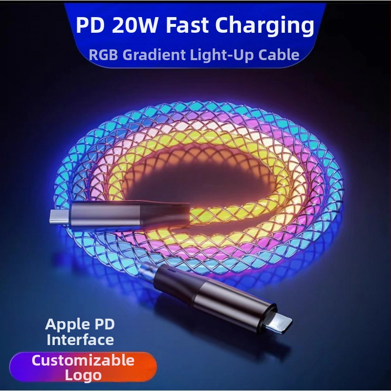 6A PD rýchle nabíjanie farebný RGB USB-C dátový kábel s tromi konektormi v jednom