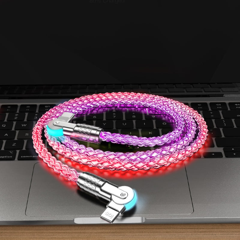 Καλώδιο δεδομένων USB‑C με PD γρήγορη φόρτιση 6A, RGB φωτισμό, με τριπλό συνδετήρα