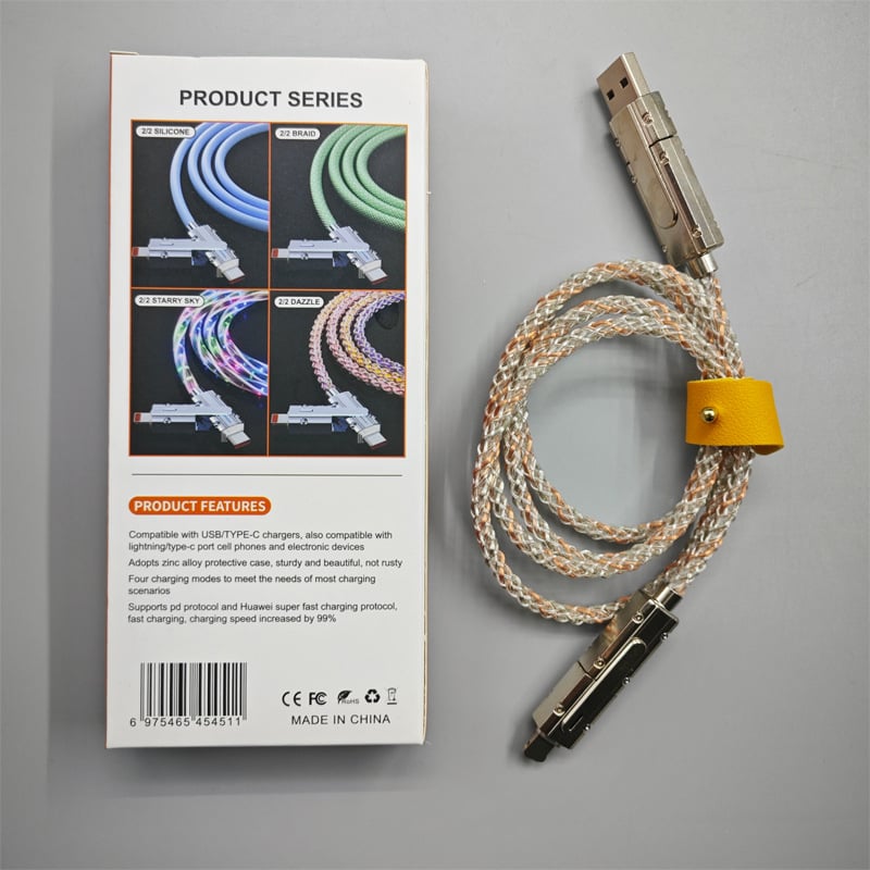 Καλώδιο δεδομένων USB‑C με PD γρήγορη φόρτιση 6A, RGB φωτισμό, με τριπλό συνδετήρα