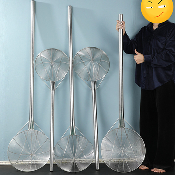 Lingură mare de prăjit din oțel inoxidabil, cu sită din plasă metalică