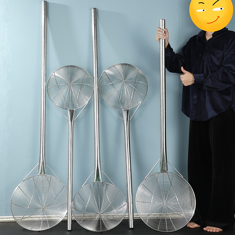 Lingură mare de prăjit din oțel inoxidabil, cu sită din plasă metalică