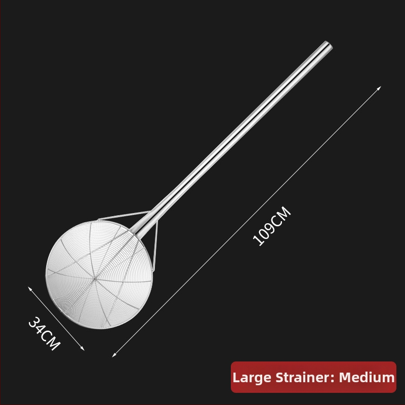 Lingură mare de prăjit din oțel inoxidabil, cu sită din plasă metalică