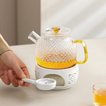 Încălzitor ceramic pentru ceai, încălzire cu lumânare, bază izolatoare pentru ceainic din sticlă, design decorativ cu grilaj tip fereastră