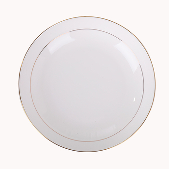 Farfurie din porțelan de oase cu margine aurie, rotundă, pentru friptură, paste și mic dejun; suprafață pictată manual; patru dimensiuni: 10–10.9 cm, 12–12.9 cm, 16–16.9 cm, 18–18.9 cm