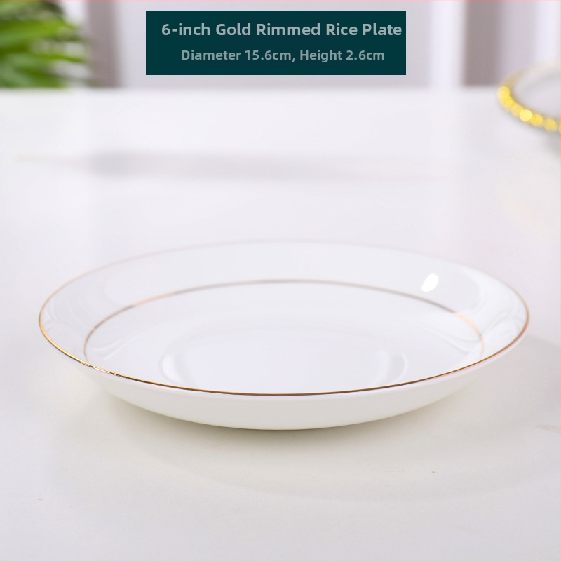 Farfurie din porțelan de oase cu margine aurie, rotundă, pentru friptură, paste și mic dejun; suprafață pictată manual; patru dimensiuni: 10–10.9 cm, 12–12.9 cm, 16–16.9 cm, 18–18.9 cm