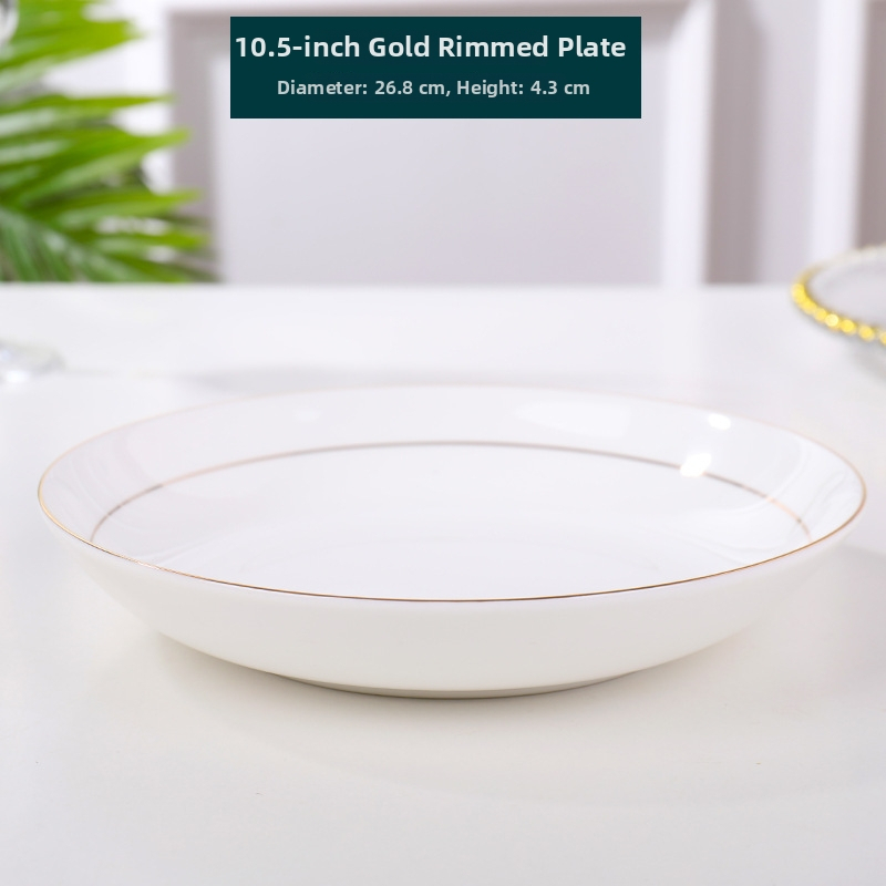 Farfurie din porțelan de oase cu margine aurie, rotundă, pentru friptură, paste și mic dejun; suprafață pictată manual; patru dimensiuni: 10–10.9 cm, 12–12.9 cm, 16–16.9 cm, 18–18.9 cm