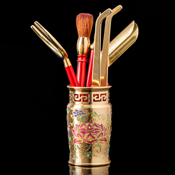 Set nou chinezesc colorat din cupru-aluminiu pentru ceremonia ceaiului, cinci piese: clips pentru ceai, linguriță pentru ceai, cuțiș pentru ceai, perie de întreținere a ceainicului, suport pentru ceașcă