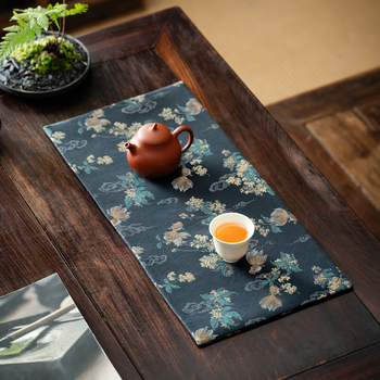 Covoraș dublu față din brocart pentru ceai, cu design bujor mov, suport pentru ceai și pernă pentru ceainic, accesorii pentru ceremonia ceaiului, țesătură, dimensiuni personalizabile 48x22 cm sau 68x35 cm