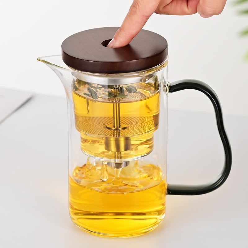 Ceainic din sticlă cu separare ceai-apă, filtru rezistent la căldură, infuzor magnetic.