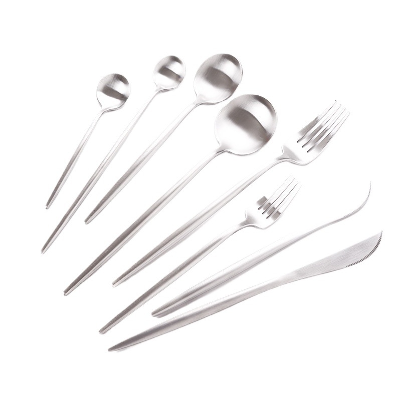 Set de tacâmuri din oțel inoxidabil, construcție monobloc, stil occidental: cuțit, furculiță, lingură, cuțit pentru friptură, furculiță de salată, lingură de salată