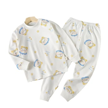 Set de pijamale din bumbac pentru copii, imprimeu desen animat, stil proaspăt și casual, confortabil pentru primăvară și toamnă, pentru băieți și fete.