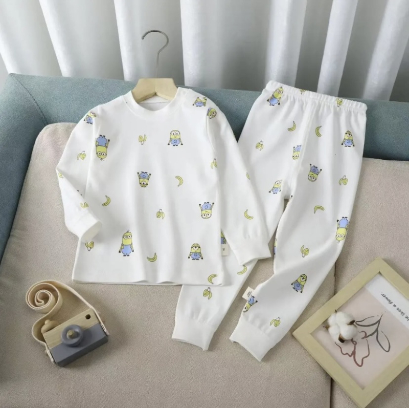 Set de pijamale din bumbac pentru copii, imprimeu desen animat, stil proaspăt și casual, confortabil pentru primăvară și toamnă, pentru băieți și fete.