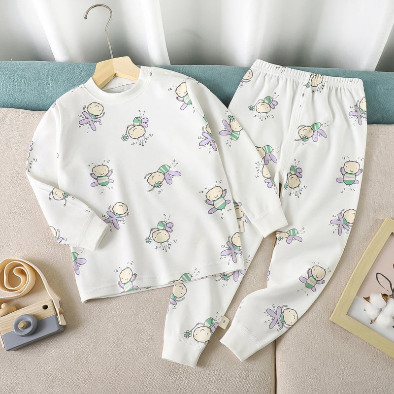Set de pijamale din bumbac pentru copii, imprimeu desen animat, stil proaspăt și casual, confortabil pentru primăvară și toamnă, pentru băieți și fete.