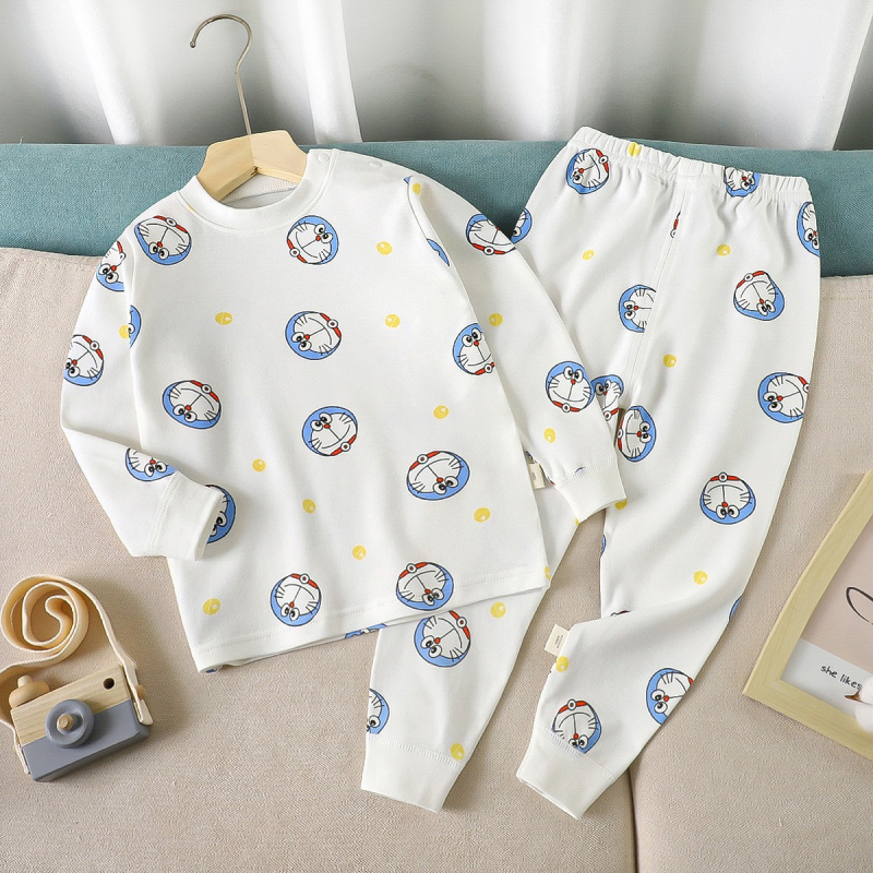 Set de pijamale din bumbac pentru copii, imprimeu desen animat, stil proaspăt și casual, confortabil pentru primăvară și toamnă, pentru băieți și fete.