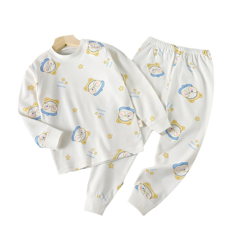 Set de pijamale din bumbac pentru copii, imprimeu desen animat, stil proaspăt și casual, confortabil pentru primăvară și toamnă, pentru băieți și fete.