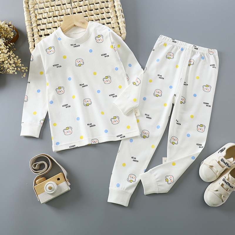 Set de pijamale din bumbac pentru copii, imprimeu desen animat, stil proaspăt și casual, confortabil pentru primăvară și toamnă, pentru băieți și fete.