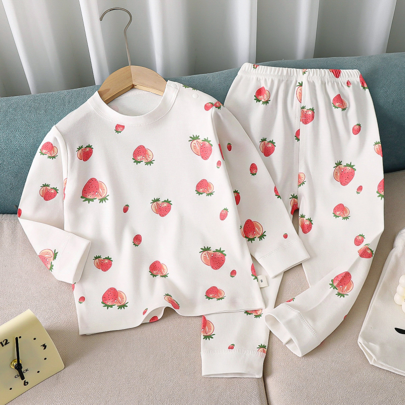 Set de pijamale din bumbac pentru copii, imprimeu desen animat, stil proaspăt și casual, confortabil pentru primăvară și toamnă, pentru băieți și fete.