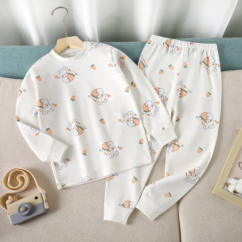 Set de pijamale din bumbac pentru copii, imprimeu desen animat, stil proaspăt și casual, confortabil pentru primăvară și toamnă, pentru băieți și fete.