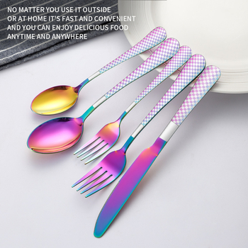 Set de tacâmuri din oțel inoxidabil, 20 bucăți, cu mânere modelate, în cutie cadou — oțel inoxidabil 410, stil lux ușor; Argintiu, Auriu, Roz auriu, Iriscent, Negru