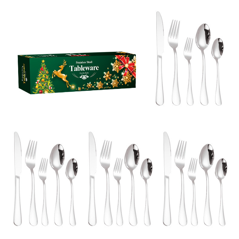 Set de tacâmuri din oțel inoxidabil, 20 bucăți, cu mânere modelate, în cutie cadou — oțel inoxidabil 410, stil lux ușor; Argintiu, Auriu, Roz auriu, Iriscent, Negru