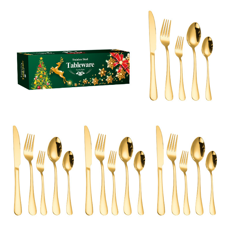 Set de tacâmuri din oțel inoxidabil, 20 bucăți, cu mânere modelate, în cutie cadou — oțel inoxidabil 410, stil lux ușor; Argintiu, Auriu, Roz auriu, Iriscent, Negru
