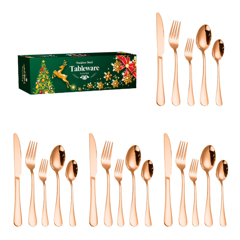Set de tacâmuri din oțel inoxidabil, 20 bucăți, cu mânere modelate, în cutie cadou — oțel inoxidabil 410, stil lux ușor; Argintiu, Auriu, Roz auriu, Iriscent, Negru