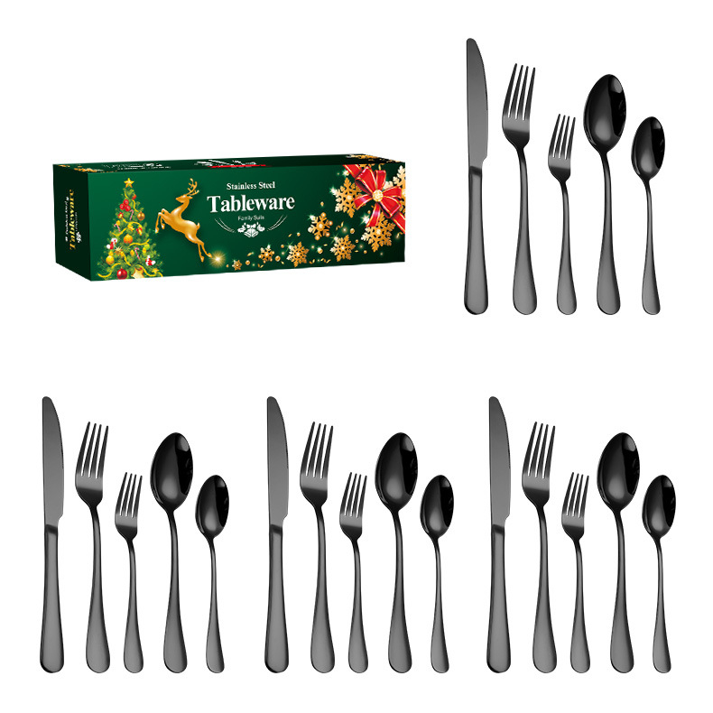 Set de tacâmuri din oțel inoxidabil, 20 bucăți, cu mânere modelate, în cutie cadou — oțel inoxidabil 410, stil lux ușor; Argintiu, Auriu, Roz auriu, Iriscent, Negru