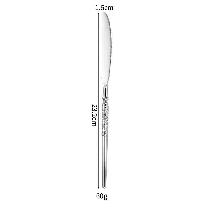 Set de tacâmuri în stil occidental, din oțel inoxidabil 304, finisaj ciocănit: cuțit pentru steak, furculiță și lingură de desert, lucrat manual premium