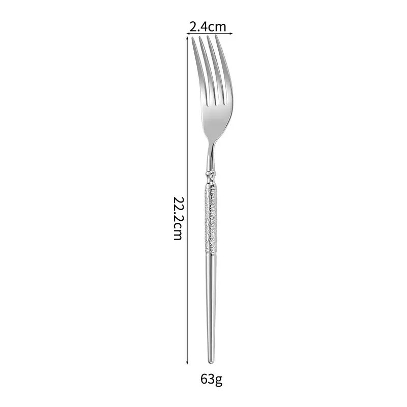 Set de tacâmuri în stil occidental, din oțel inoxidabil 304, finisaj ciocănit: cuțit pentru steak, furculiță și lingură de desert, lucrat manual premium