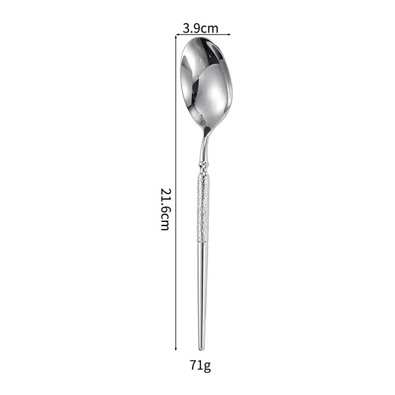 Set de tacâmuri în stil occidental, din oțel inoxidabil 304, finisaj ciocănit: cuțit pentru steak, furculiță și lingură de desert, lucrat manual premium