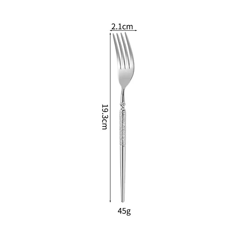 Set de tacâmuri în stil occidental, din oțel inoxidabil 304, finisaj ciocănit: cuțit pentru steak, furculiță și lingură de desert, lucrat manual premium