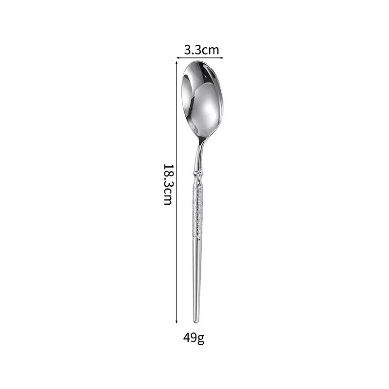 Set de tacâmuri în stil occidental, din oțel inoxidabil 304, finisaj ciocănit: cuțit pentru steak, furculiță și lingură de desert, lucrat manual premium