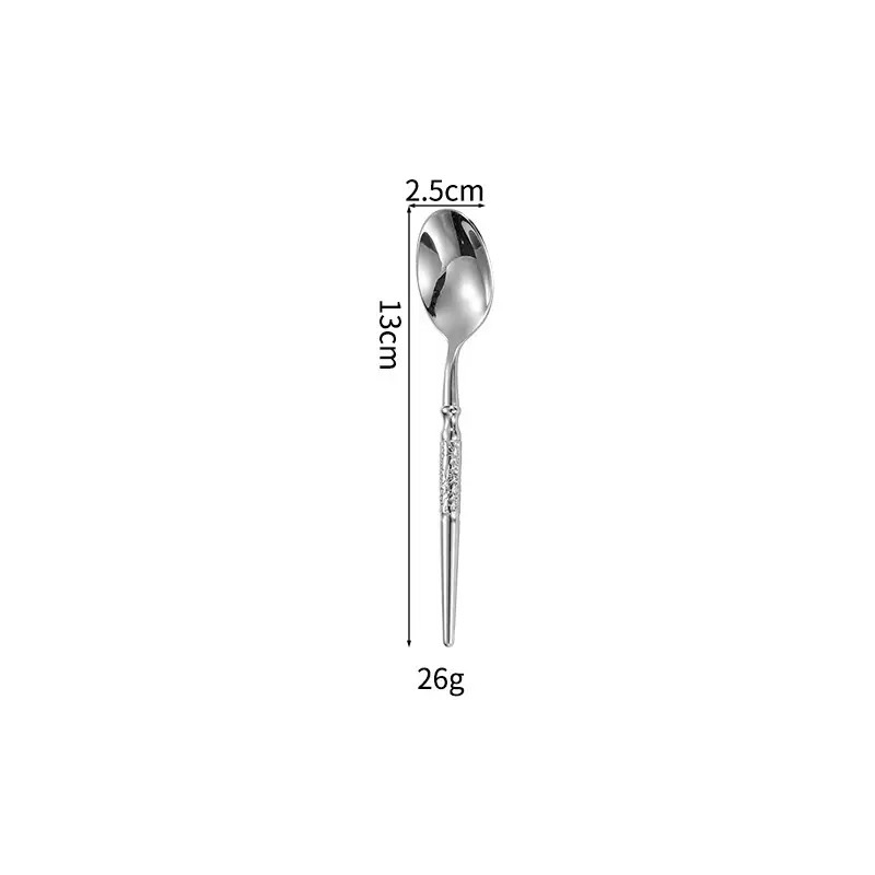 Set de tacâmuri în stil occidental, din oțel inoxidabil 304, finisaj ciocănit: cuțit pentru steak, furculiță și lingură de desert, lucrat manual premium