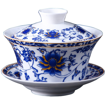 Vas ceramic cu capac pentru ceai, glazură Sancai, ceai cu opt comori, capac mare, porțelan alb, ceașcă de ceai cu flori și cafea