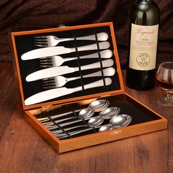 Set de tacâmuri din oțel inoxidabil, stil european, 24 piese, cutie cadou, include cuțite pentru friptură, furci și linguri